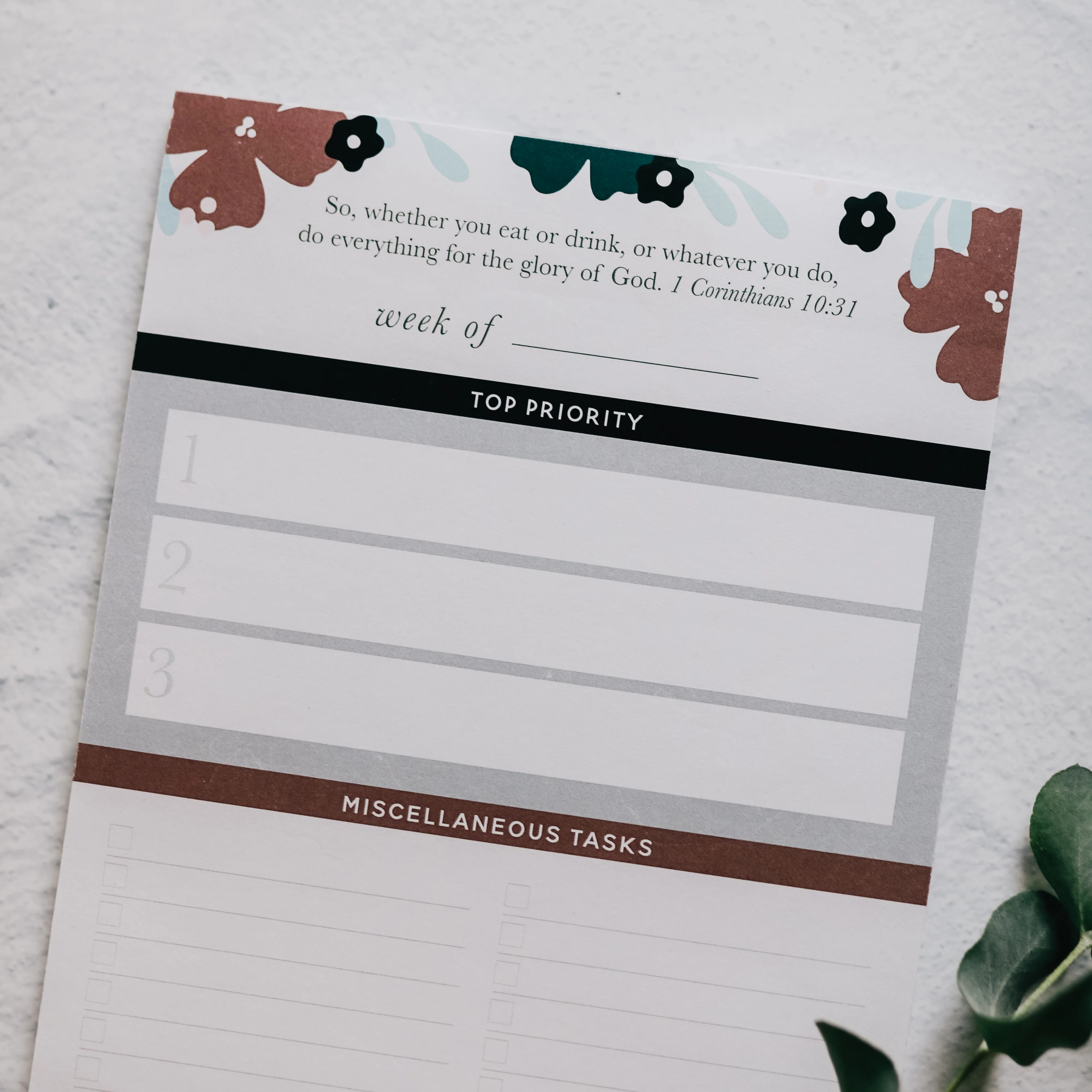 Weekly Tasks Notepad - Teal Floral - Image 3